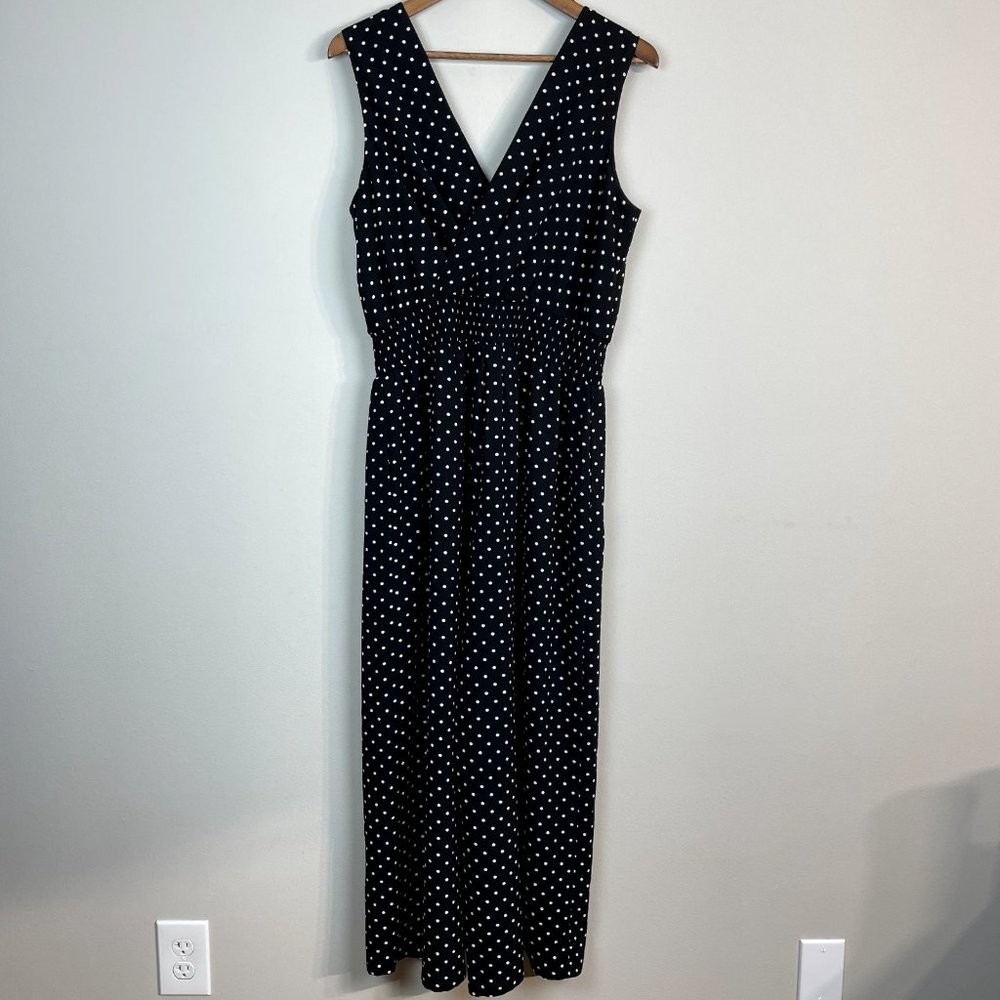 Apt 9 Jumpsuit Womens Large Black‎ White Polka Dot Cropped Wide Leg Sleeveless
